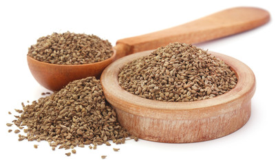 Ajwain seeds in a wooden bowl