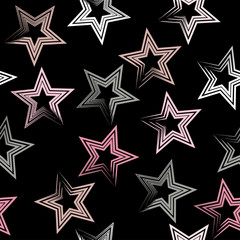 Cute vector geometric seamless pattern. Brush strokes and stars. Hand drawn grunge texture. Abstract forms. Endless texture can be used for printing onto fabric or paper