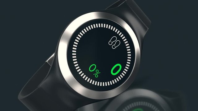 camera zoom on a smartwatch with a pedometer app from 0 to 10000 steps, concept of health. With alpha mask (3d render)