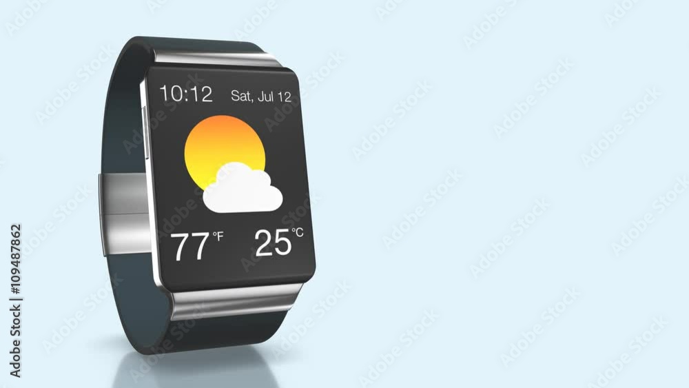 Poster one smartwatch with apps that slide on the screen, with alpha mask and copyspace (3d render)