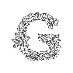 Letter G coloring book for adults vector