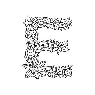 Letter E coloring book for adults vector
