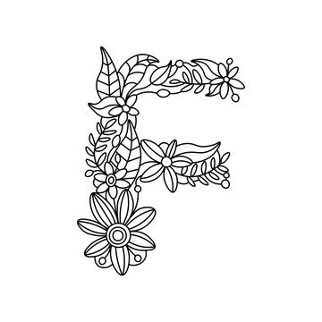 Letter F coloring book for adults vector