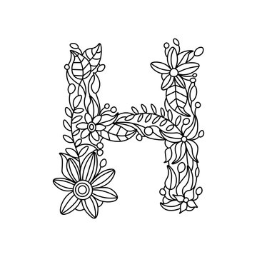 Letter H coloring book for adults vector