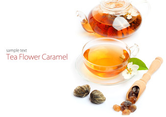 Tea cup kettle isolated white background
