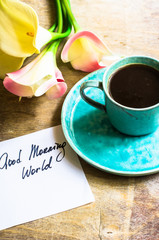 Coffee and calla flowers