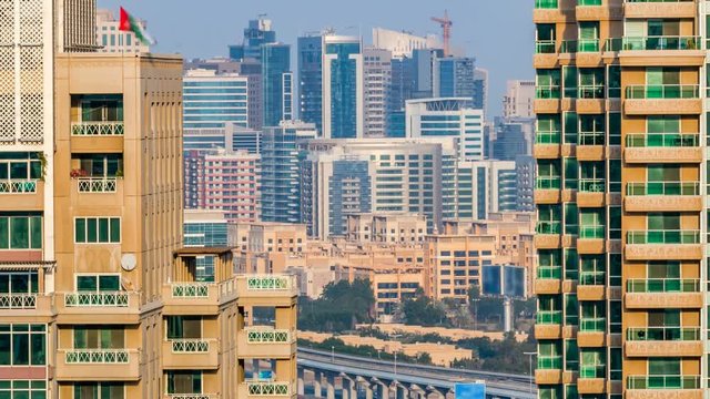 Glass modern buildings of tecom district timelapse middle east architecture, United Arab Emirates, Dubai
