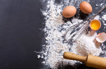 ingredients for cooking: flour and eggs