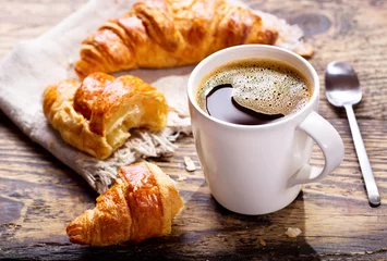 Foto auf Alu-Dibond cup of coffee with croissants © Nitr