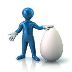 Blue man and big white egg