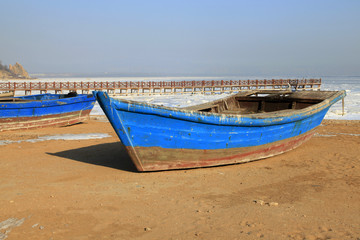 In winter, the sea fishing boat