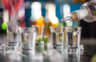 Snifters on a bar desk.