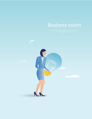 Creative business. Businesswoman holding light bulb 