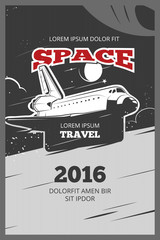 Vintage astronautics vector poster. Astronautic banner space, astronautics  shuttle, astronautics rocket illustration