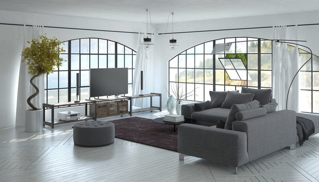 3D interior of living room with television set