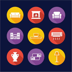 Furniture Icons Flat Design Circle