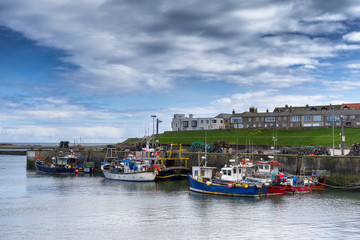Fototapeta na wymiar Fishing boast at Seahouse harbour on the coast of Northumberland in England
