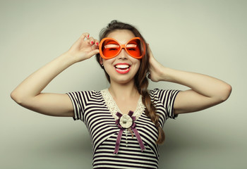 young woman with big party glasses
