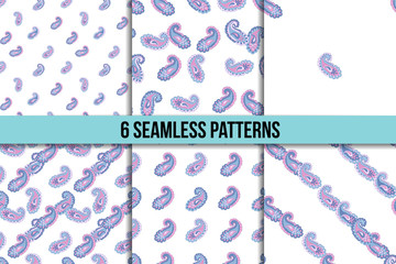 Vector illustration of seamless paisley pattern set