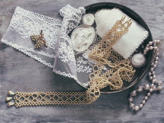 Pearls & Lace vintage composition - 109493210