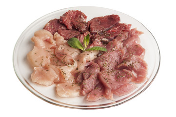 Raw meat on a glass plate