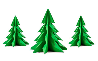 Set of origami Christmas tree paper isolated on white background. For decoration, Merry Christmas...