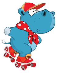  Illustration of a Cute Hippo. Cartoon Character