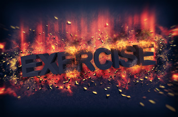 Burning embers surrounding the word exercise