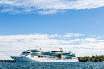 Cruise Ship on Green and Blue