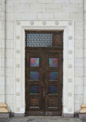 beautiful old wooden door in a historical building