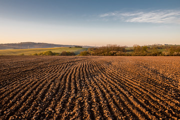 Plowed field and spring countryside