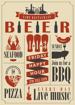 vector for pub menu with different dishes and glasses of beer