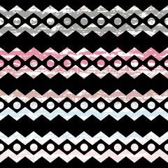 Cute vector geometric seamless pattern. Brush strokes, arrows. Hand drawn grunge texture. Abstract forms. Endless texture can be used for printing onto fabric or paper