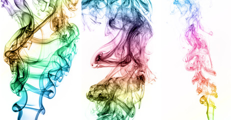 Fototapeta premium Collage of abstract colorful smoke on black background