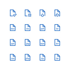 File icon set - vector minimalist. Different files on the white background.