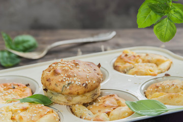 Potato muffins with chicken,cheese and Basil