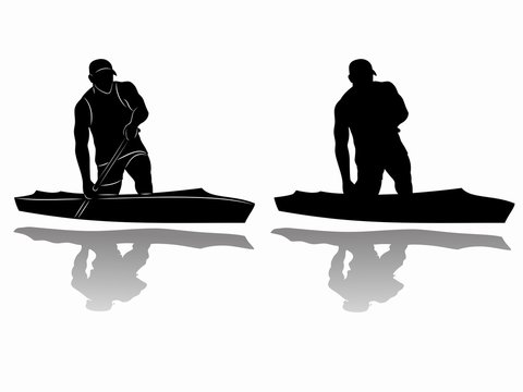 silhouette of canoeist , vector drawing