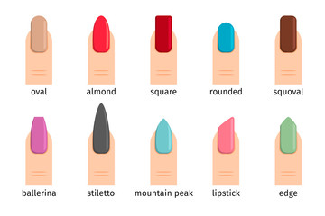 Nail shape icons. Types of fashion nail shapes. Vector illustration