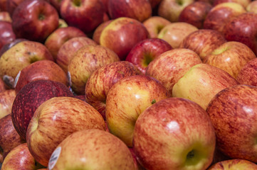 background with fresh red apples from market shelves real with f