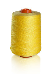 Yellow spool of thread, isolated on white with a clipping path.