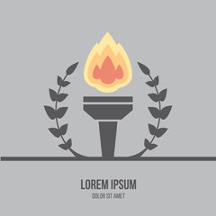 Flat icon of burned  torch and olive wreath