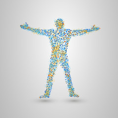 Standing man of many small circles.