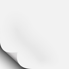 White piece of paper with corner fold, curl with shadow