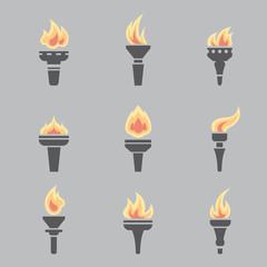 Set of burned torches. Flet icon © hellokisdottir