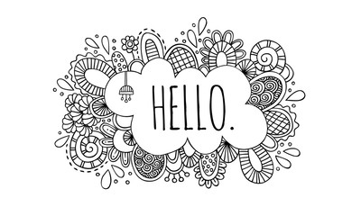 Hello Doodle Vector Lineart Black & White