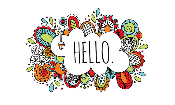 Hello Doodle Vector Lineart Bright Colours