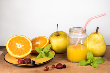 Fresh fruits and orange juice