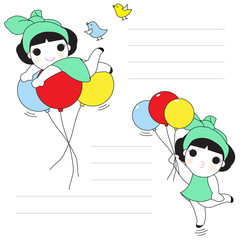 Cute Girls Character Paper Note Design illustration