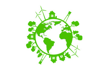 Green Earth Globe Silhouette Wind Turbine