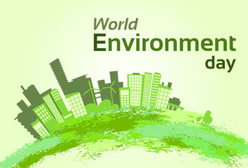 Green City Silhouette Wind Turbine Solar Energy Panel World Environment Day